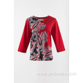 Ladies cotton printing T shirt 3/4 sleeve